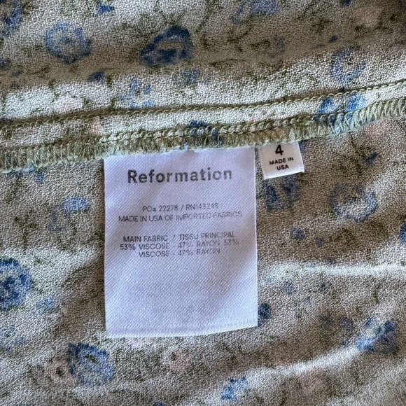 Reformation Sienne Floral Ditsy Midi Dress Puff Sleeve Babydoll 4 Green Blue - Picture 4 of 7